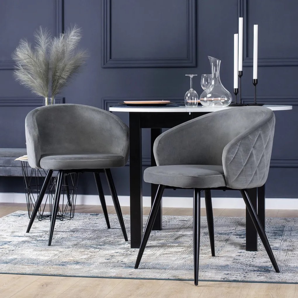 Étkezőgarnitúra 4 db. Székkel. Bővíthető asztal HARRY 102-142 cm + 4 db. Szürke bársony étkezőszék. ADELE