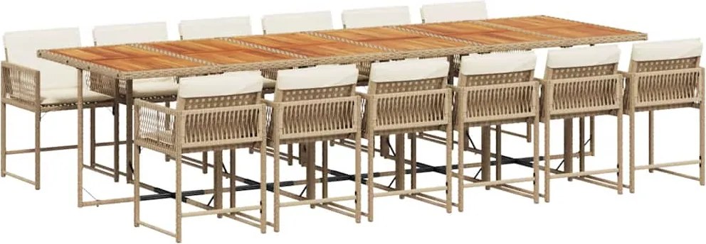 vidaXL 13 részes bézs polyrattan kerti étkezőgarnitúra párnákkal