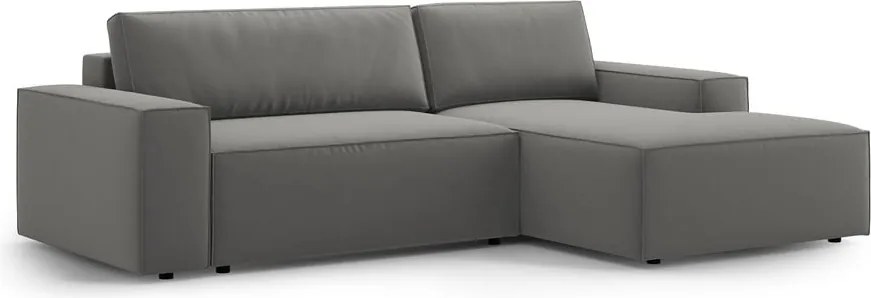 Világosszürke bársony kinyitható-tárolóhelyes sarokkanapé (jobb oldali-heverő résszel) Jodie – Micadoni