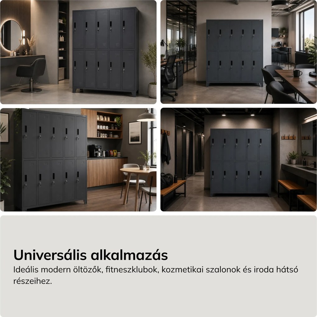Antracit, 10 ajtós öltözőszekrény, 1360x1720x450 mm: BARTEK