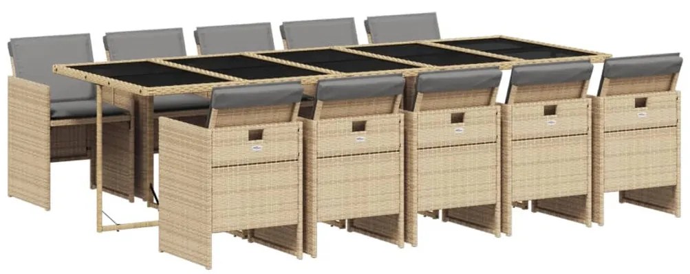 11részes vegyes bézs polyrattan kerti étkezőgarnitúra párnákkal