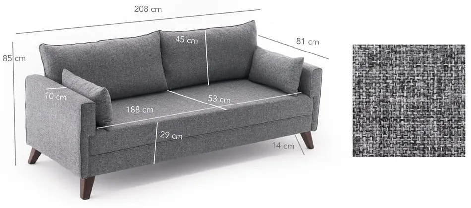 Szürke kanapé 208 cm Bella – Balcab Home