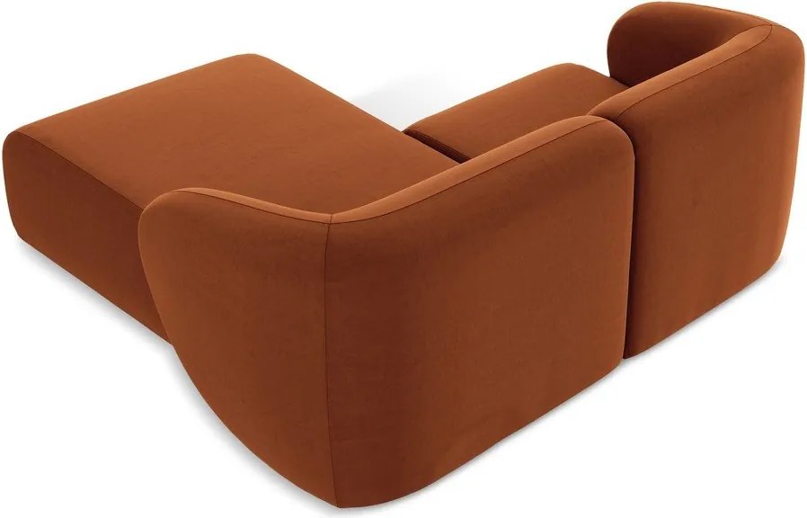 Terrakotta színű bársony sarokkanapé (jobb oldali-heverő résszel) Lani – Makamii