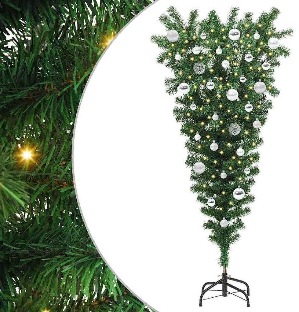 Fejlődés lefelé álló műfenyő világítással és gömbökkel 150 cm