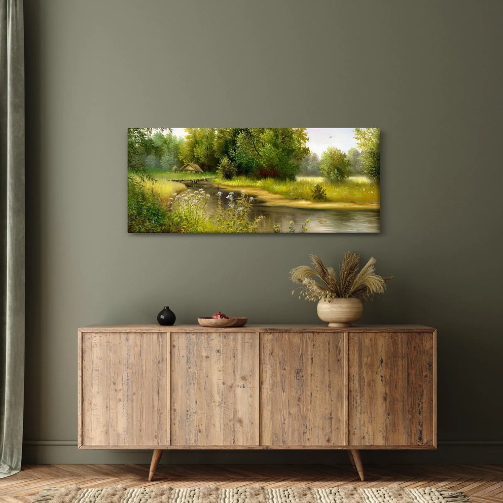 Kép - folyó az erdőnél, olajfestmény (120x50 cm)