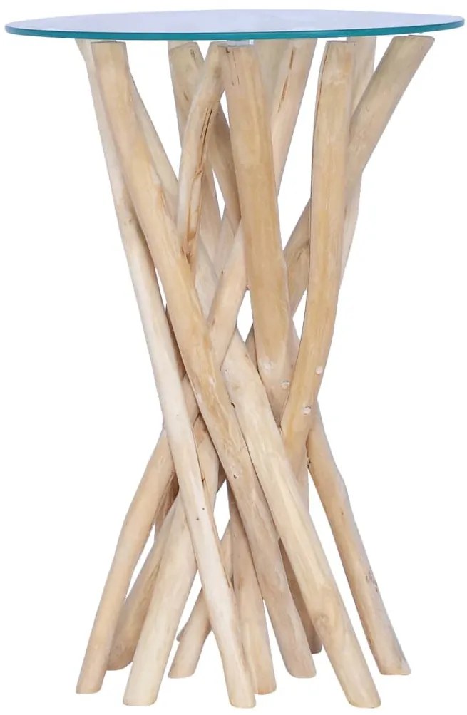 tömör tíkfa dohányzóasztal üveglappal 35 x 35 x 50 cm