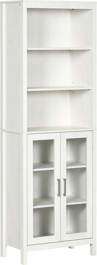 kleankin Magas Fürdőszobai Szekrény Üvegajtókkal és Nyitott Polcokkal 53x30x162 cm Fehér | Aosom