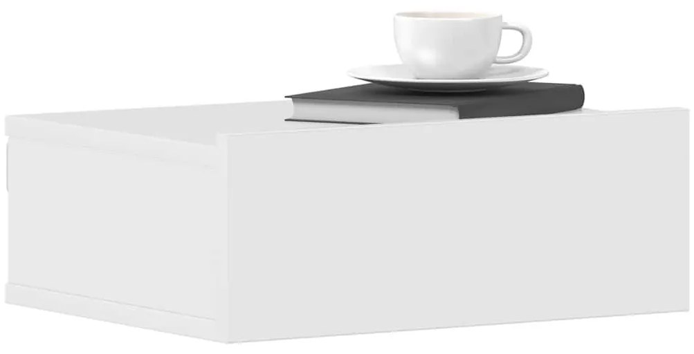 2 db magasfényű fehér szerelt fa függő éjjeliszekrény 40x30x15