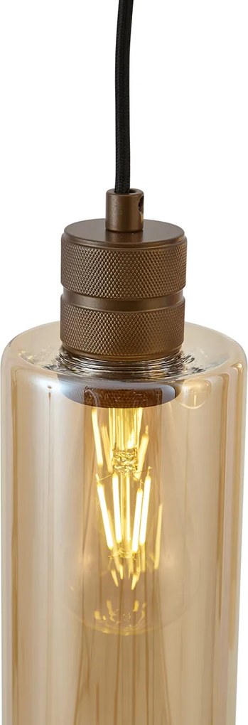 Hotel Chic függőlámpa sötét bronz színben borostyánszínű üveggel, 3 ágú - Stavelot