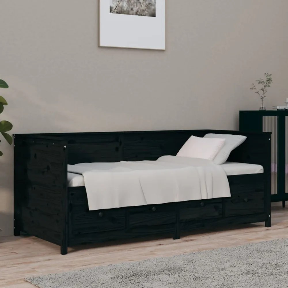 fekete tömör fenyőfa kanapéágy 100 x 200 cm