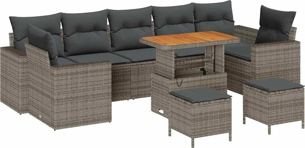 vidaXL Kerti Kanapé Szett 10 pcs Szürke polirattan