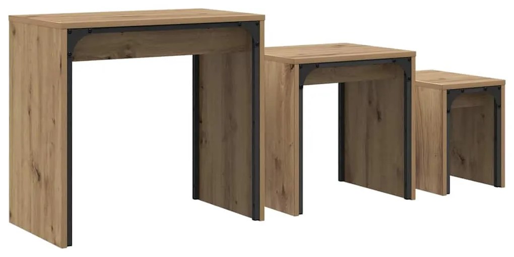 Fészkelt Kávézó Asztal 3 pcs kézműves tölgy 60 x 35 x 56 cm