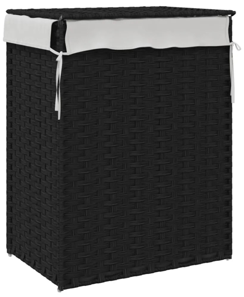 fekete polyrattan szennyeskosár fedéllel 46x33x60 cm