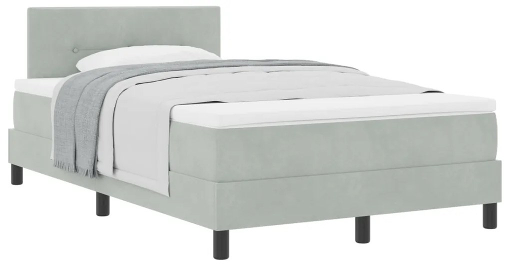 Box Spring Ágy Matrac nélkül Világosszürke Kicsi Dupla Bársonyos