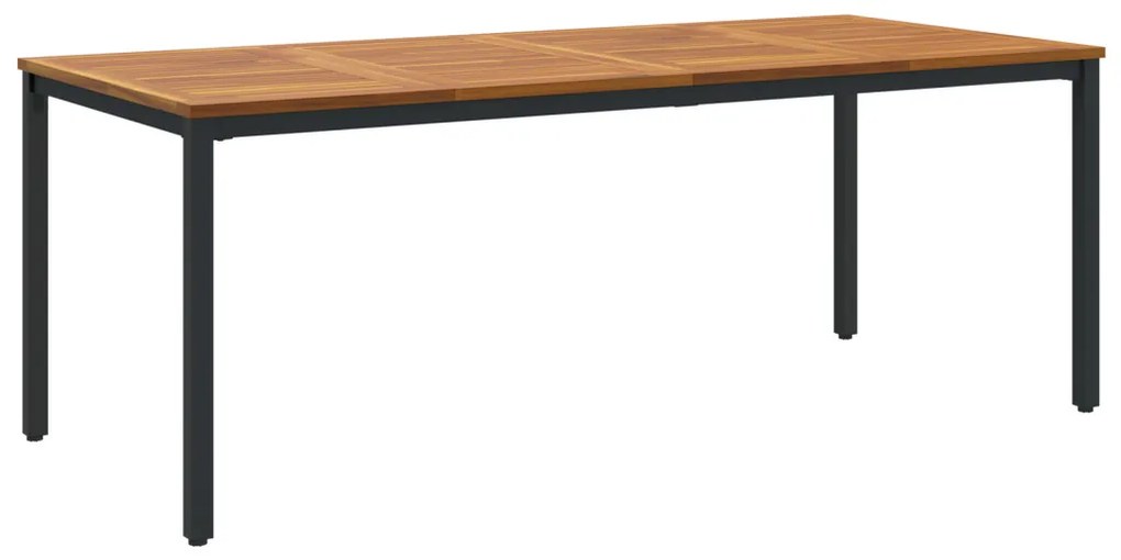 9 darabos kerti étkező garnitúra bézs poli rattan akáccal, Összecsukható kerti szék párnákkal - 2 db bézs poli rattanban, Kerti asztal 200x90x75 cm tömör akácfa és fém