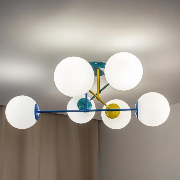 Felületre szerelhető csillár MOON 6xE27/15W/230V türkiz/sárga/kék