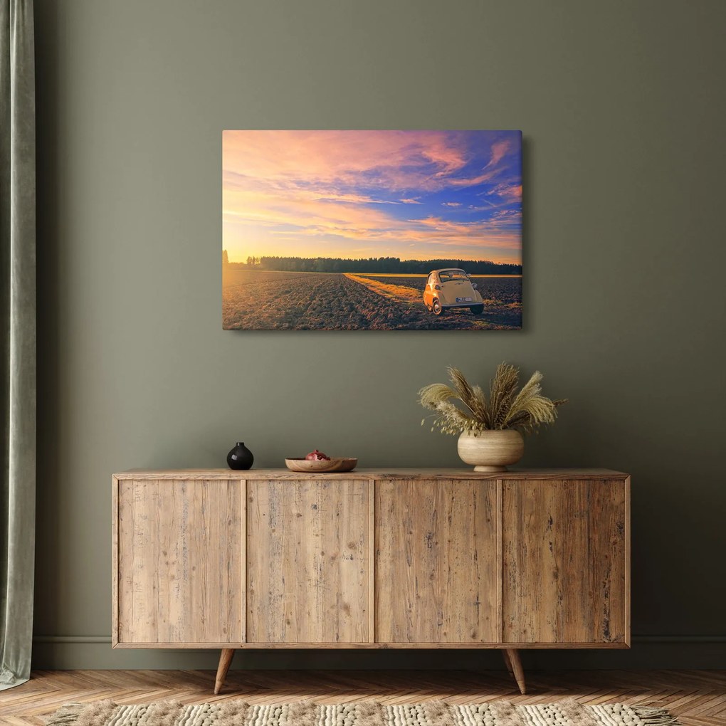 Egy sárga autó képe a mezőn (90x60 cm)