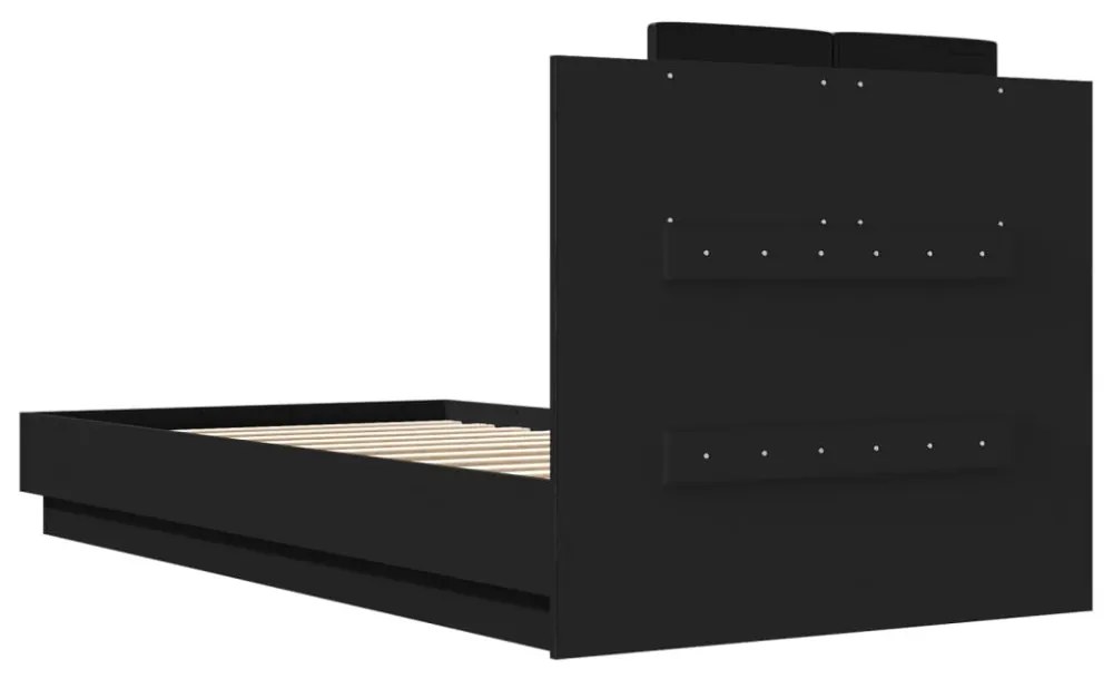 fekete ágykeret fejtámlával és LED-világítással 75 x 190 cm