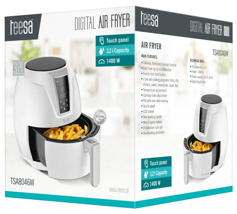 Teesa Airfryer légfritőz 3.2L digital fehér
