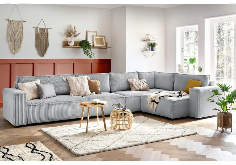Világosszürke kordbársony sarokkanapé (jobb oldali) Nihad modular – Bobochic Paris