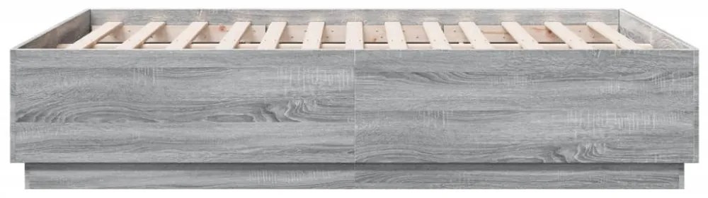 szürke sonoma színű szerelt fa ágykeret LED-del 135 x 190 cm