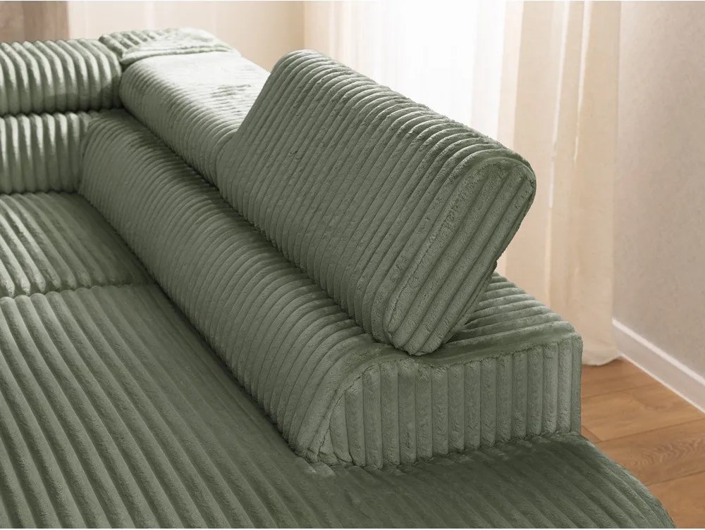 Zöld kordbársony sarokkanapé (jobb oldali-L alakú) Marbeya – Ropez