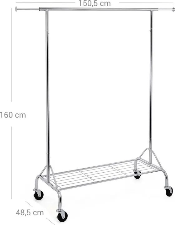 Fém ruhaállvány, cipőtartóval, 50kg teherbírású, krómozott