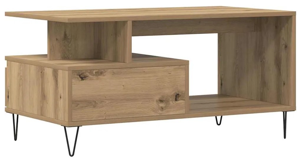 kézműves tölgy színű szerelt fa dohányzóasztal 90x49x45 cm
