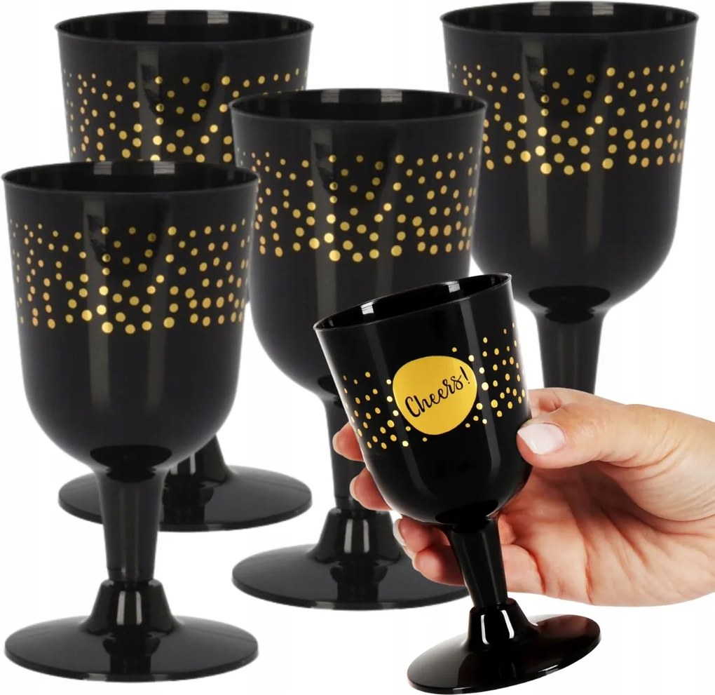 Műanyag Poharak borhoz Fekete Arany többször felhasználható 4db 170ml Pohár