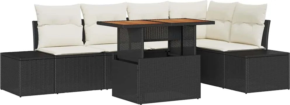 vidaXL Kerti Kanapé Szett tárolóval 6 pcs Fekete Poli rattan