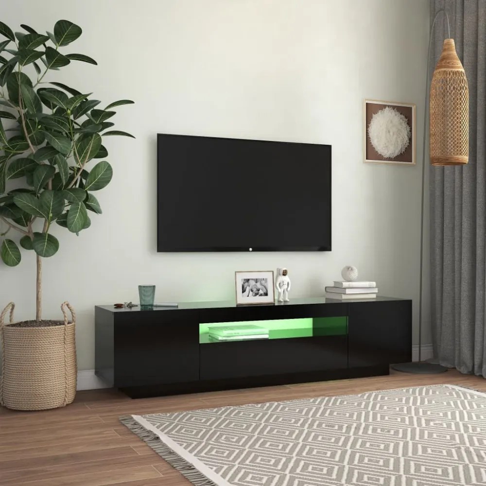 fekete TV-szekrény LED-lámpákkal 160 x 35 x 40 cm
