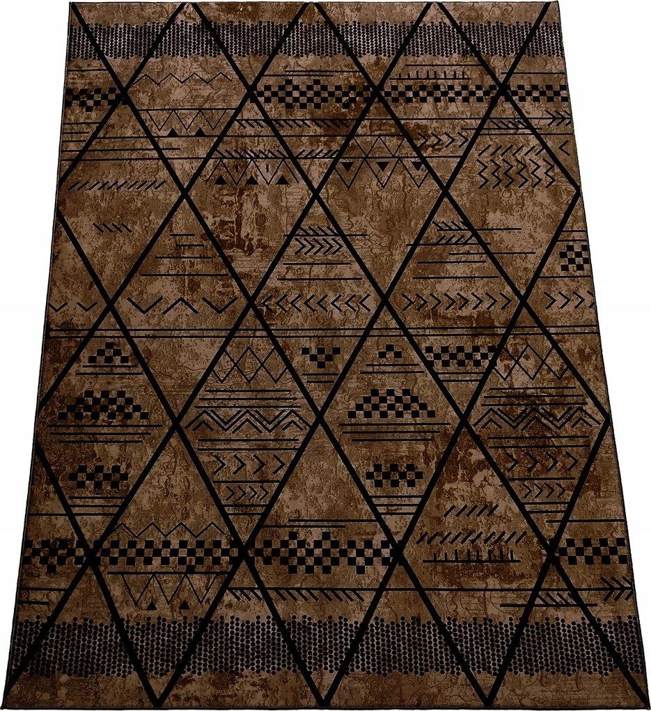 Szőnyeg 120x160 Csúszásgátló Barna Geometrikus Azték Nappali