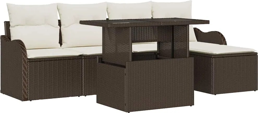 vidaXL Kültéri Ülőgarnitúra párnával 6 pcs Barna Poli rattan