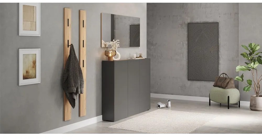 Antracitszürke szekrény tölgyfa dekorral 138x105x25 cm Libbiano – Germania