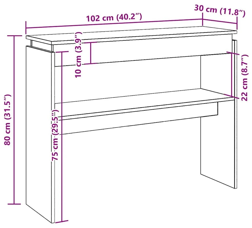 kézműves tölgy színű szerelt fa dohányzóasztal 102x30x80 cm