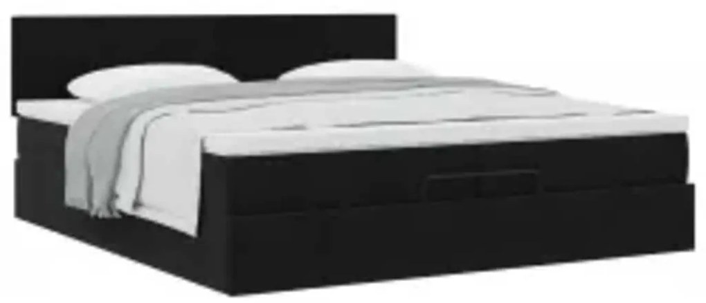 Ottomán ágykeret matraccal fekete 200x200 cm bársony