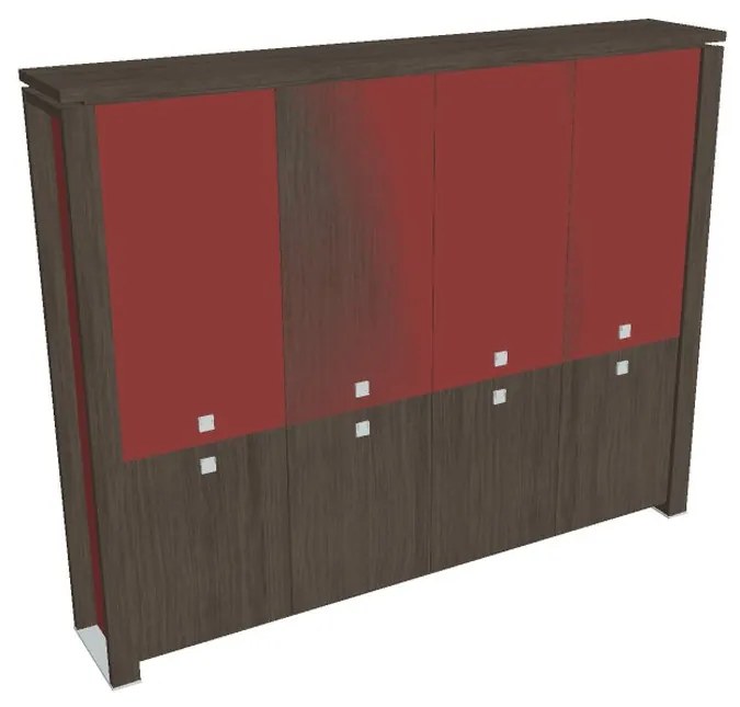 Verno+ S magas szekrény 260 x 46 x 210 cm, kombinált ajtó, antracit tölgy / piros