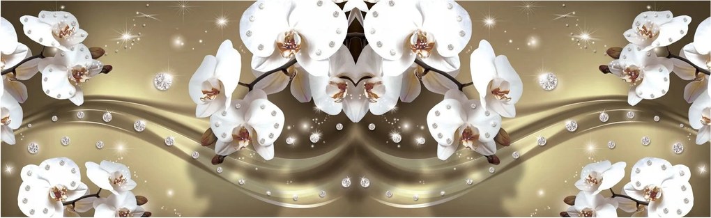 Flizelin fotótapéta Orchideák arany háttér elegancia és ragyogás 624x219 +ragasztó