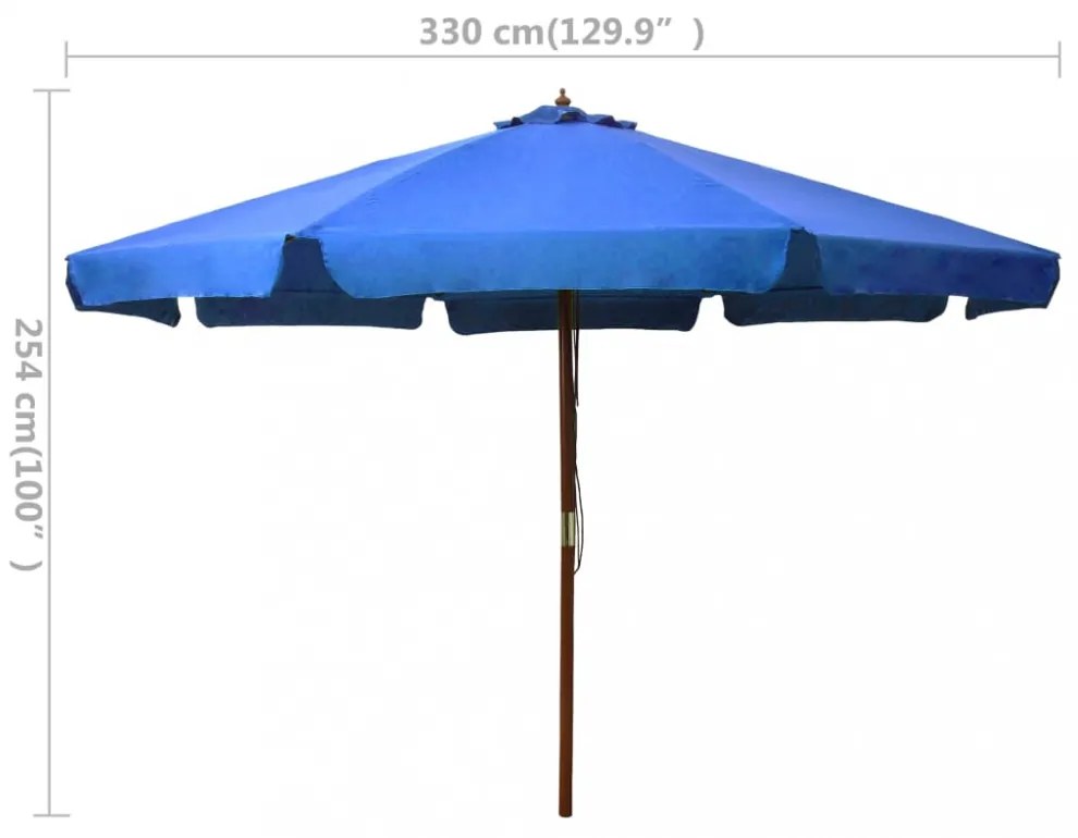 azúrkék kültéri napernyő farúddal 330 cm