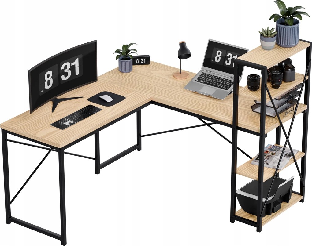 Sarok íróasztal könyvespolccal Mark Adler tölgy fekete számítógép loft irodába