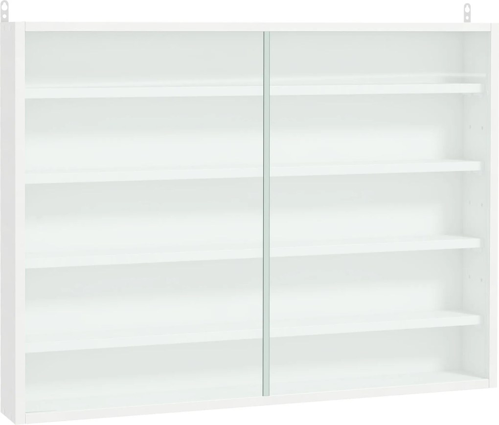 HOMCOM Fali Kiállító Szekrény Állítható Polcokkal és 2 Csúszó Üvegajtóval Kollekciók, Parfümök és Dekoratív Figurák számára 80x9.5x60 cm Fehér | Aosom