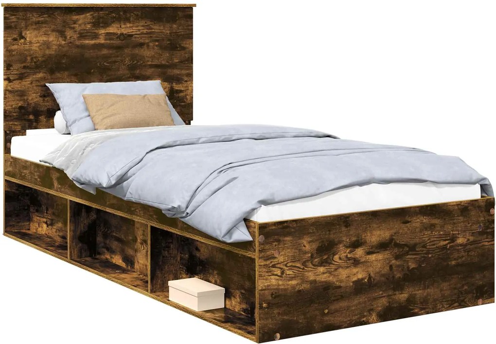 vidaXL Ágykeret fejtámlával Füstölt tölgy 90 x 190 cm Tömör fenyőfa