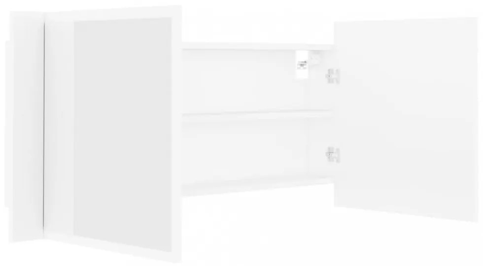fehér akril LED-es fürdőszobaszekrény tükörrel 100 x 12 x 45 cm