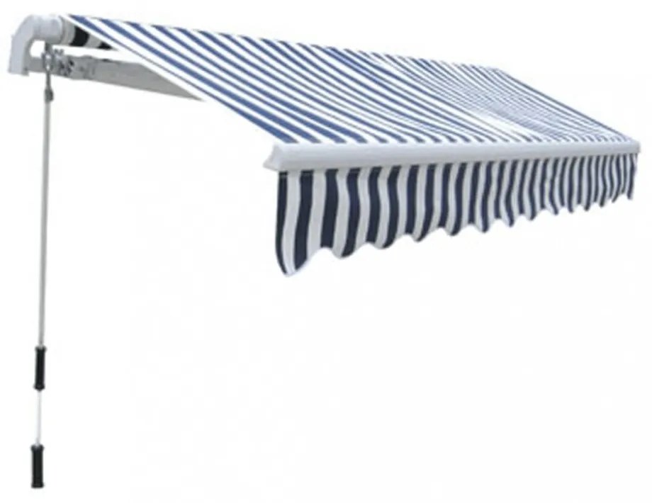 kézi működtetésű összecsukható napellenző, kék-fehér, 300 cm
