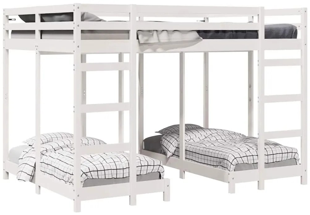 vidaXL Háromszintes emeletes ágykeret Fehér 140 x 200 cm Tömör fenyőfa