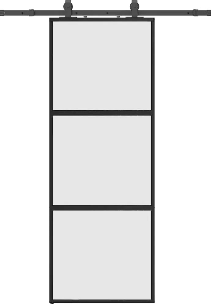 vidaXL fekete edzett üveg tolóajtó fémszerelék szettel 76x205 cm