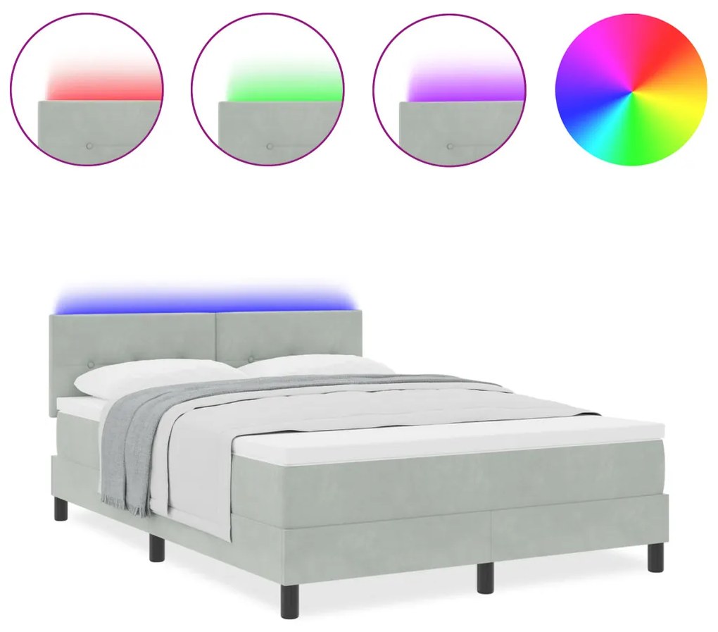 Box Spring Ágy Matrac & LED Szürke 160x200 cm Bársony