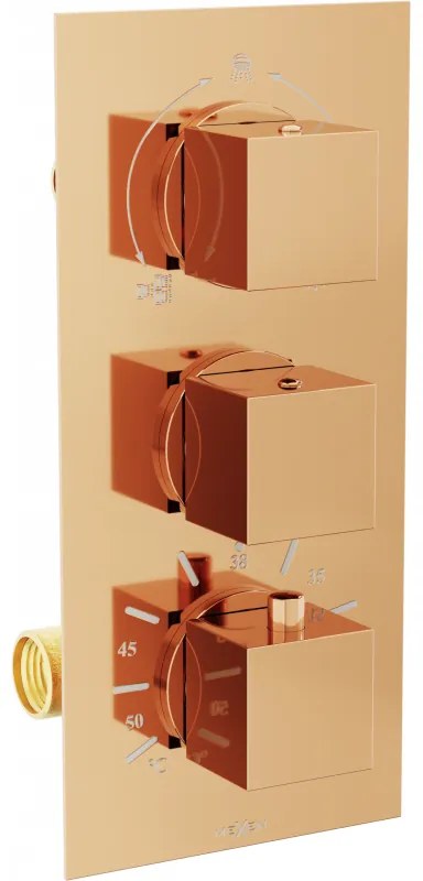 Mexen CUBE - 3 kimenetű, rejtett zuhanycsaptelep, Rose gold, 77503-60