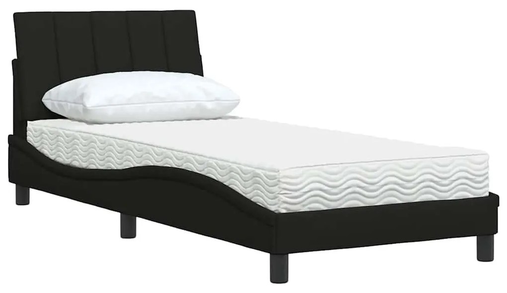 fekete szövet ágy matraccal Hanko 90x190 cm
