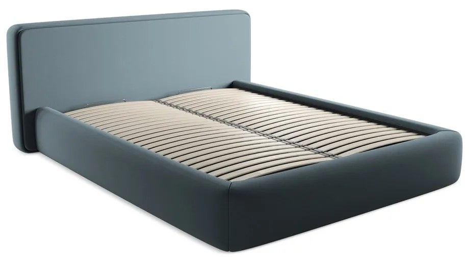 Kék kárpitozott ágyneműtartós franciaágy ágyráccsal 160x200 cm Kiana – Makamii